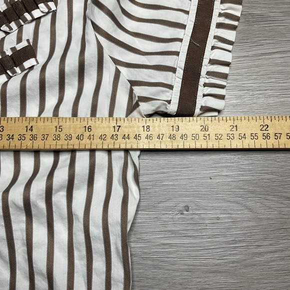 Zara‎ Blouse Women's Large Brown Striped V-neck Short Sleeve Button Up Blouse - Picture 5 of 8